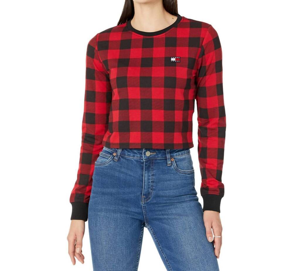 NEW TOMMY JEANS crew neck pullover sweater in small bounty buffalo/black/scarlet